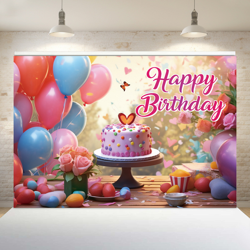 国境を越えた新しい誕生日背景布児童誕生日パーティー装飾横幅布パーティーシーン配置旗|undefined
