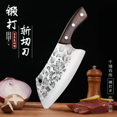 锻打菜刀手工锤纹鸡翅木切片刀锋利免磨菜刀家用厨师专用刀具厨房