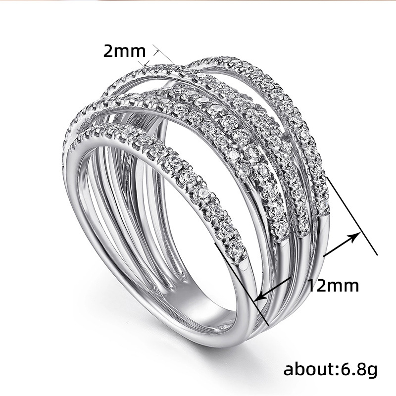 10g Weight Zircon Inlay Material Rings Classification 10, 6, 9 Ring Size Geometric Lines Copper Hip-Hop Shiny Rings