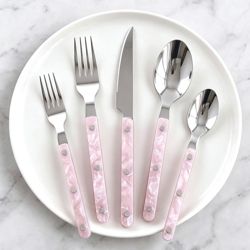 French-Style Luminous Acrylic Handle Western-Style Cutlery Set 304 Stainless Steel Steak Knife High-End Dessert Fork and Spoon