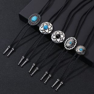 Cross-border adjustable enamel western bolo tie alloy pendant bow tie rope bolotie necklace turquoise