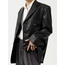 纯黑色垫肩西装外套男春秋款设计感美式复古皮衣机车服飞行员夹克