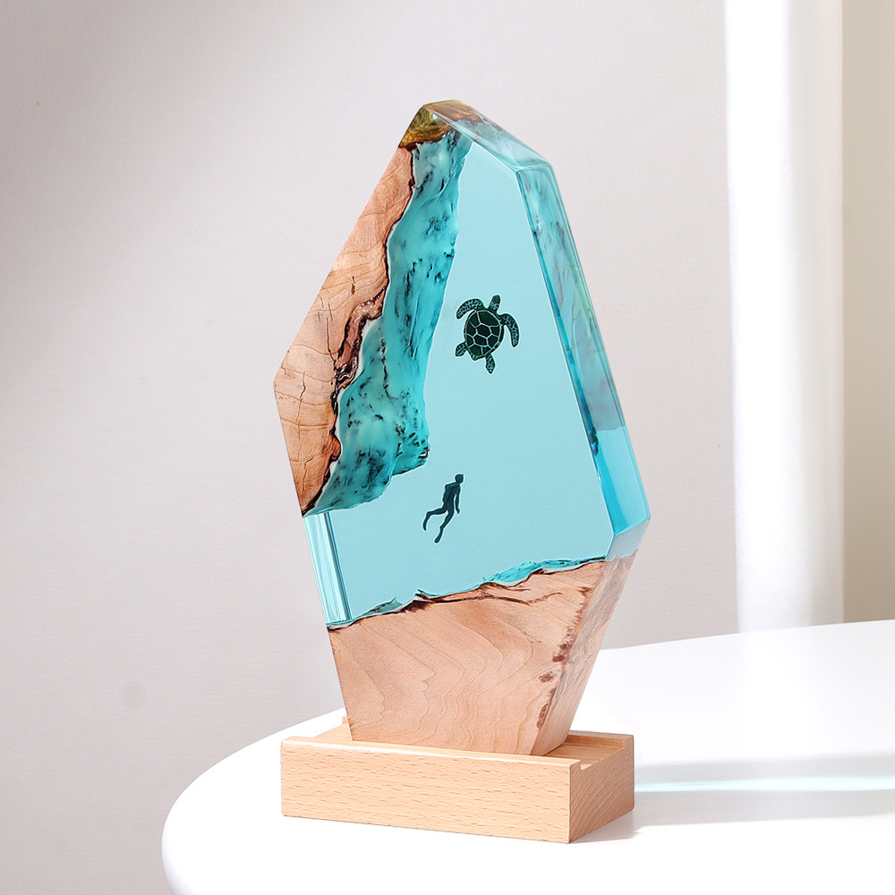 Unique European and American Trendy Creative Turtle Diver Ocean Micro Landscape Epoxy Resin Handmade Crafts Ornaments Home