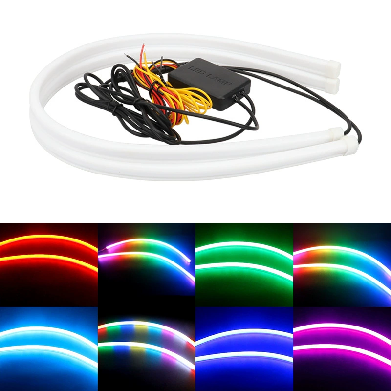 Новая световодная лента, двухцветные дневные ходовые огни, текущая вода, поворотная лента, 60 см, волшебный цвет, декоративный свет с отрывными глазками