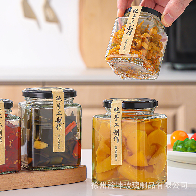 四方蜂蜜瓶加厚玻璃酱菜瓶罐头瓶子四方果酱瓶包装密封罐|undefined