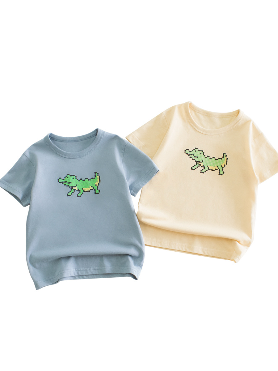 27kids ropa de verano para niños camiseta de manga corta para niños nuevo estilo 2025 ropa de bebé para niños cuello redondo media manga cabello de una pieza