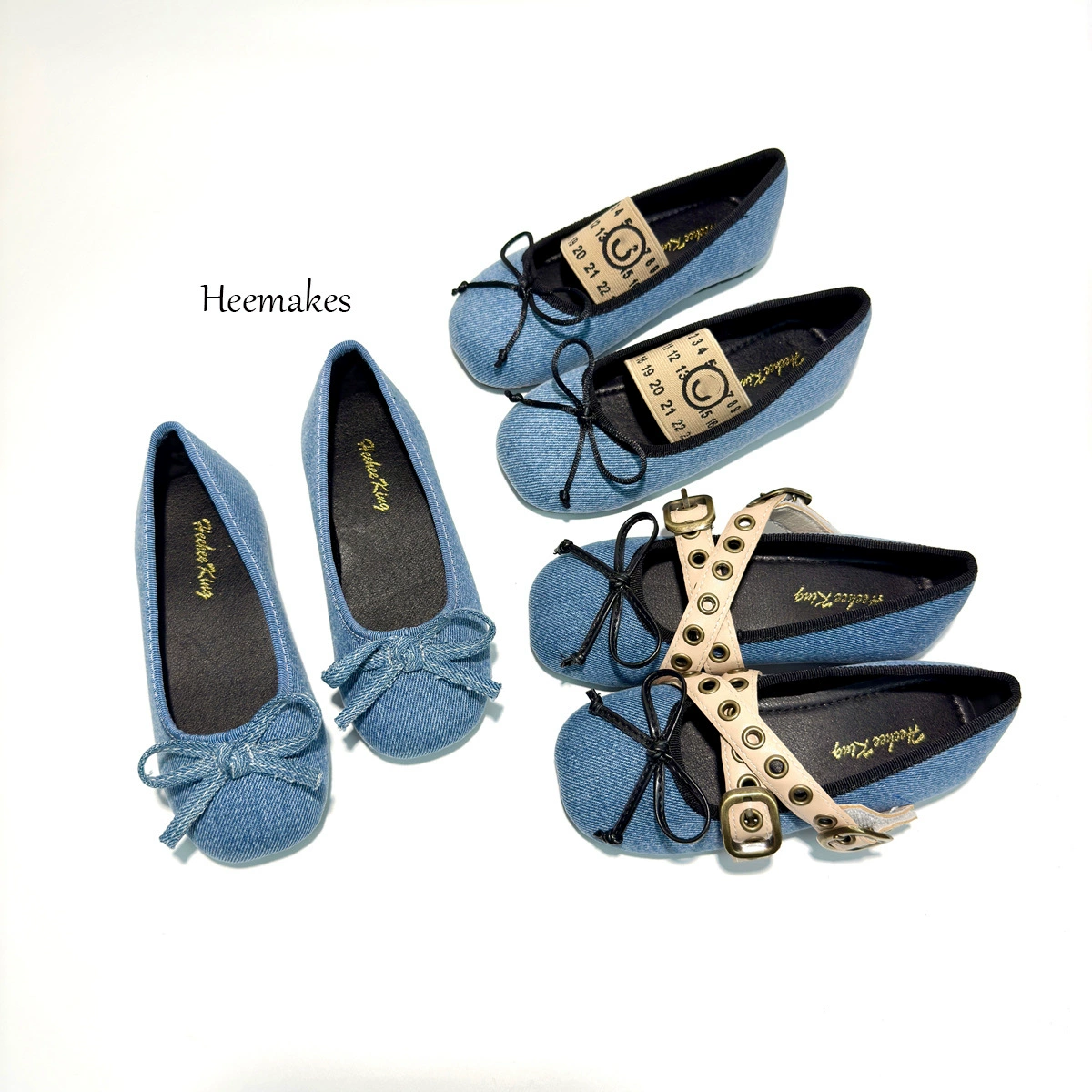 Denim blue girls' shoes, high-end, medium and large children's casual, versatile, breathable, bow-knot, soft-soled, beautiful girls' leather shoes