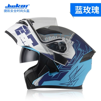 Motosiklet kaskı (dəbilqə) – women's motorcycle full helmet full-covered - blue-rose-m