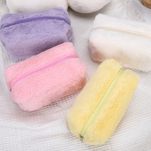 ins macaron new plush solid color pencil case hand bag portable candy color sweet soft glutinous Cosmetic Bag Pencil Case
