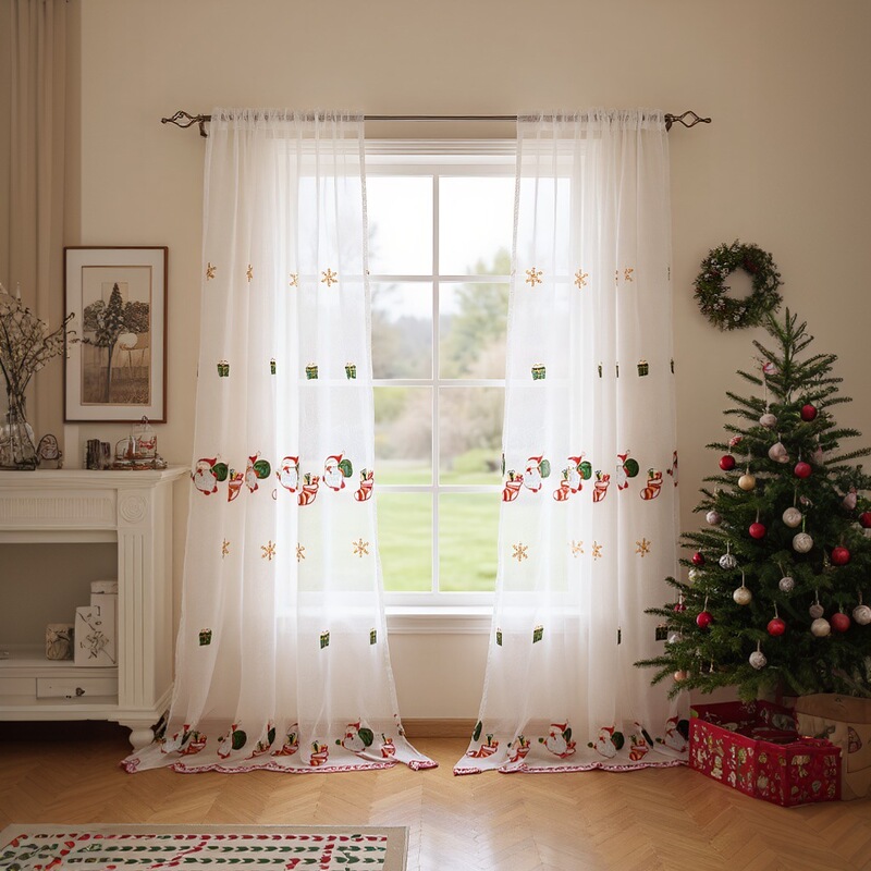 New American Christmas Curtains Santa Claus Embroidered Window Screen Blackout Rectangular Beautification Decorative Fabric Finished Product