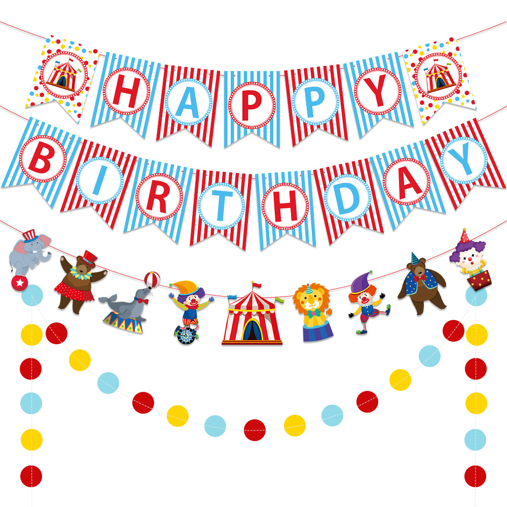 Nuevos productos transfronterizos tema de carnaval decoración de cumpleaños bandera de la bandera parque de atracciones infantil decoración de fiesta de cumpleaños bandera de la flor de la atracción