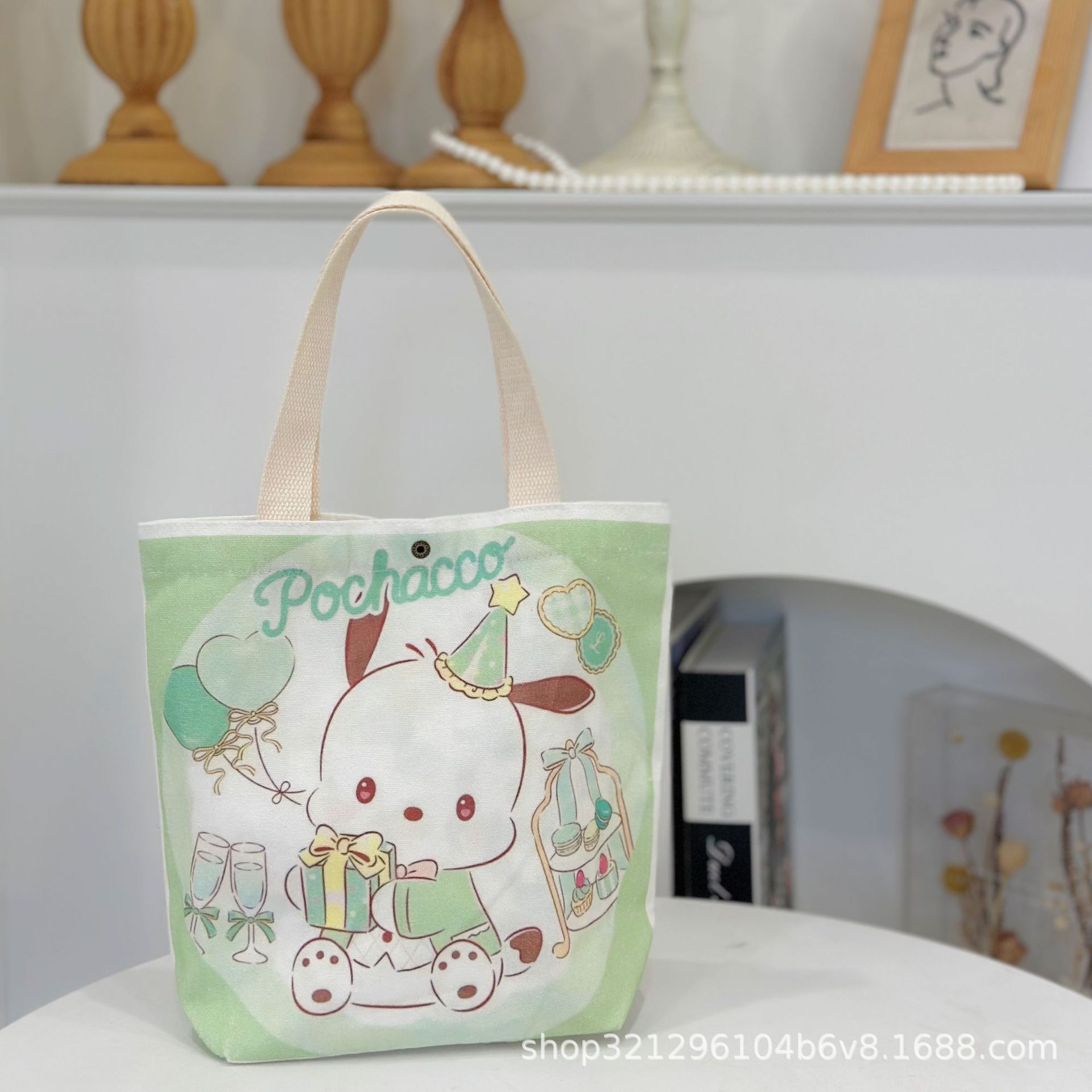 Bolso de lona Sanrio de pelo recto de fábrica, bolso de lona portátil, material de matrícula para estudiantes, bolso para libros, bolso de hombro, bolso de viaje