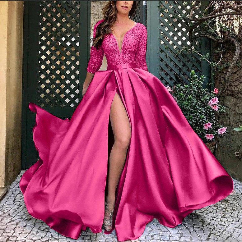 2025 nuevo estilo ropa de mujer de comercio exterior europea y americana estación independiente bronceado gran swing sexy falda larga cola vestido de noche de banquete nuevo estilo