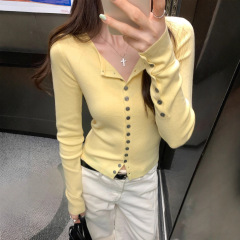 法式高级感单排扣长袖针织开衫女2025早秋新款修身显瘦绝美小上衣