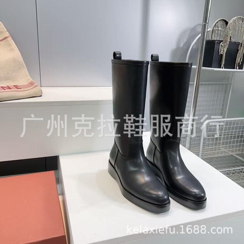 高端2025秋冬真皮圆头英伦复古厚底高筒骑士靴马丁靴不过膝长靴女|undefined