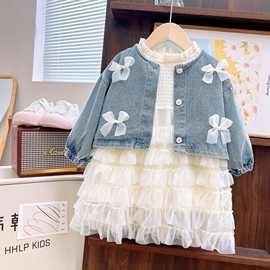 2025新款女童春装连衣裙套装女孩牛仔外套春季洋气女宝宝公主裙子