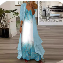 2025欧美亚马逊新款女装内搭连衣裙两件套碎花印花连衣裙