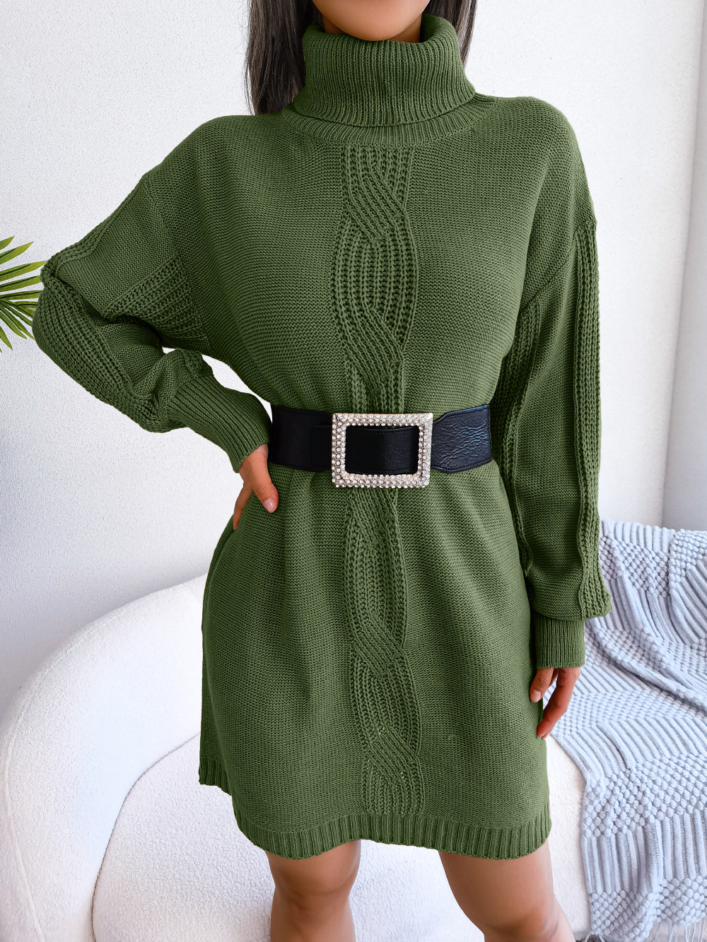 Women's Sweater Dress Casual Turtleneck Long Sleeve Solid Color Above Knee Street display picture 3