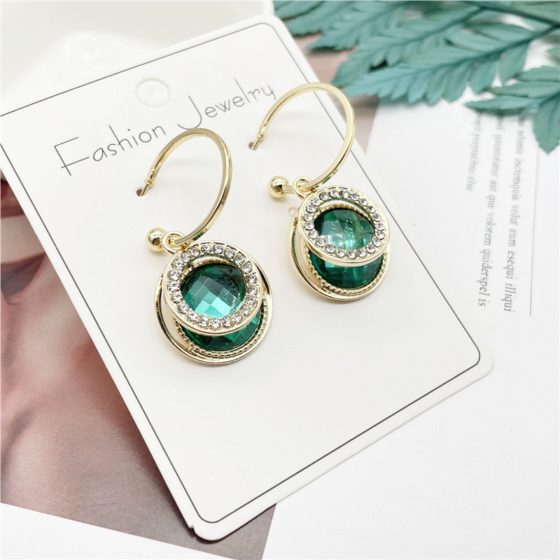 Sterling Silver Needle Trendy Green Trendy Earrings Crystal Rhinestone Earrings Ear Hook Korean Simple And Stylish Earrings Female Fashion display picture 5