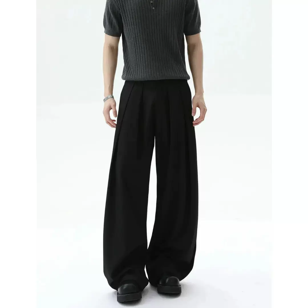 春秋直筒西裤男设计感青少年复古痞帅垂坠感百搭韩版宽松西装裤子