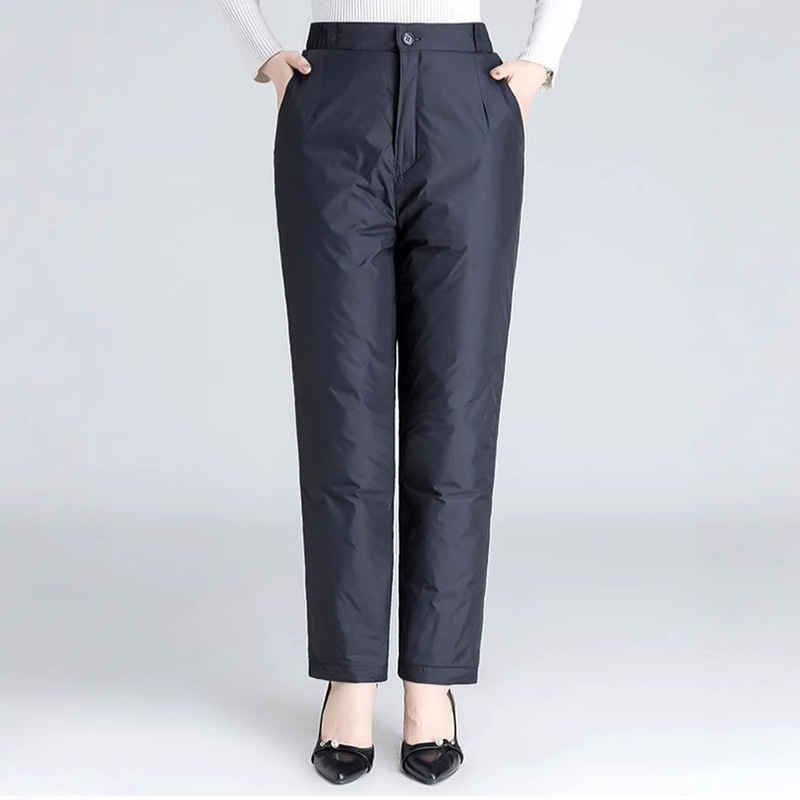 Middle-Aged and Elderly Women's down Pants for Outer Wear, High-Waisted, Straight, Loose, Outdoor Cold-Proof, Slim-Fitting White Duck down Cotton Pants, Large Size