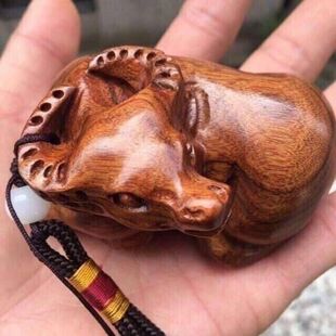 Vietnamese Huanghuali Wood Carving Handle Pieces, Year of the Ox, Handmade Solid Wood Carvings, Can Be Played with Ornaments, Gongchang Vibrations