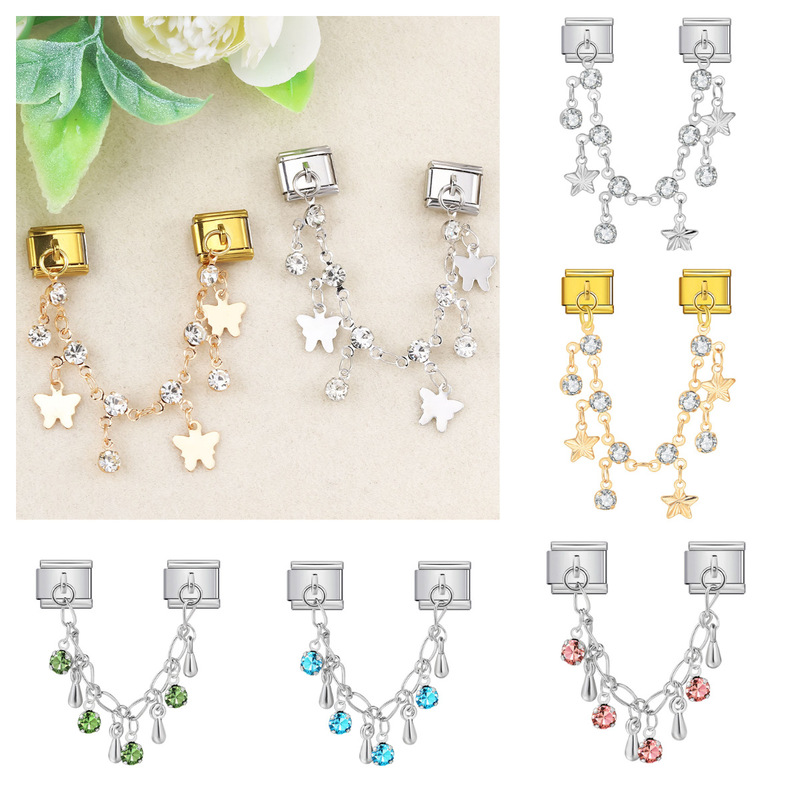 Butterfly Star Shape Pendant Italian Module Bracelet Stainless Steel Double Hook DIY Elastic Bracelet Accessories