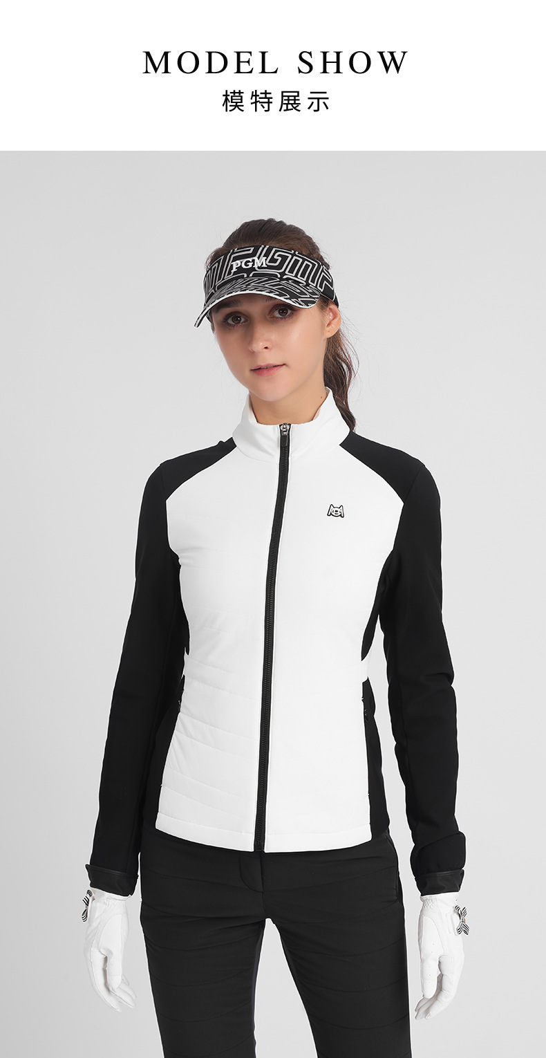 Áo khoác golf nữ chần bông giữ ấm phối màu tôn dáng — Yf514-xanh Navy Trắng [chần bông], Yf514-trắng Đen [chần bông] chi tiết 6