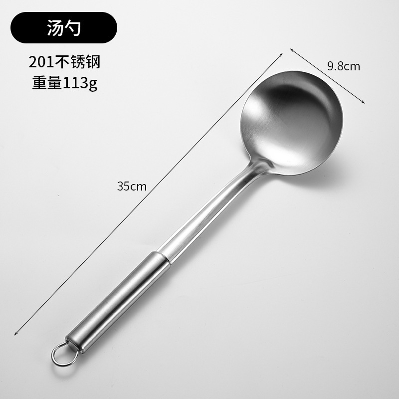 Juego de utensilios de cocina de acero inoxidable con espátula, pala de cocina, cuchara, colador, cuchara, cuchara, pala de freír de tubo redondo, lote de 6 piezas