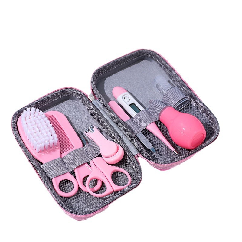 Productos para madres y bebés al por mayor tijeras de uñas para niños 8 piezas de conjunto de cepillo de peine aspirador de nariz bolsa EVA set de cuidado