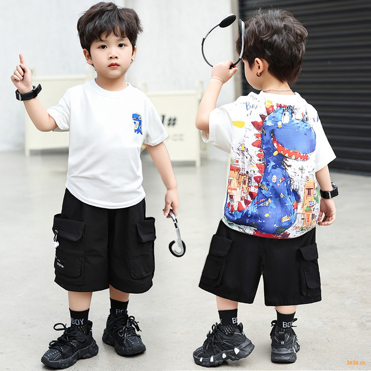 7290 Traje de manga corta para niños 2025 nueva ropa coreana de estilo occidental de verano para niños Camiseta de verano de dos piezas de verano