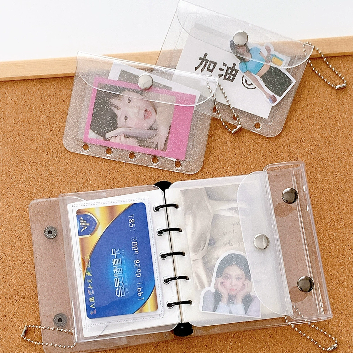Прозрачный блестящий ПВХ, маленький свежий A7A8M5, блокнот с пятью отверстиями, сумка для хранения, держатель для карт, аксессуары