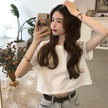 金韩2025年新款小众设计感白色短款夏季辣妹穿搭上衣别致短袖包邮