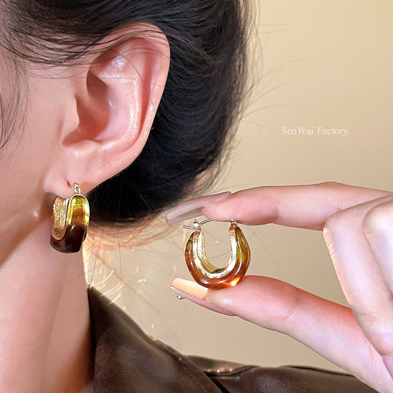 Autumn and winter amber earrings for women, fashionable and high-end, 2026 new style, popular and versatile, lightweight luxury earrings