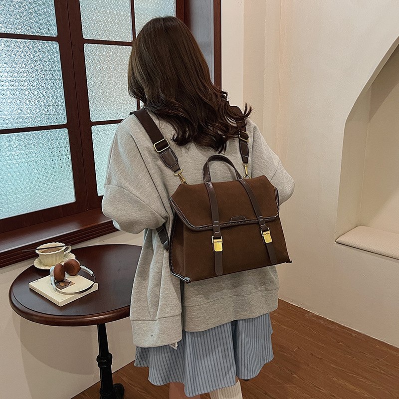 Bolsos para mujer 2024 nuevo maletín portátil de gamuza retro de color en contraste, bolso de cercanías, bandolera de un solo hombro