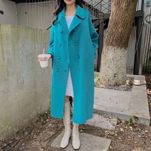 一件代发韩版秋冬双面羊绒大衣女长款双排扣系带宽松高端毛呢外套