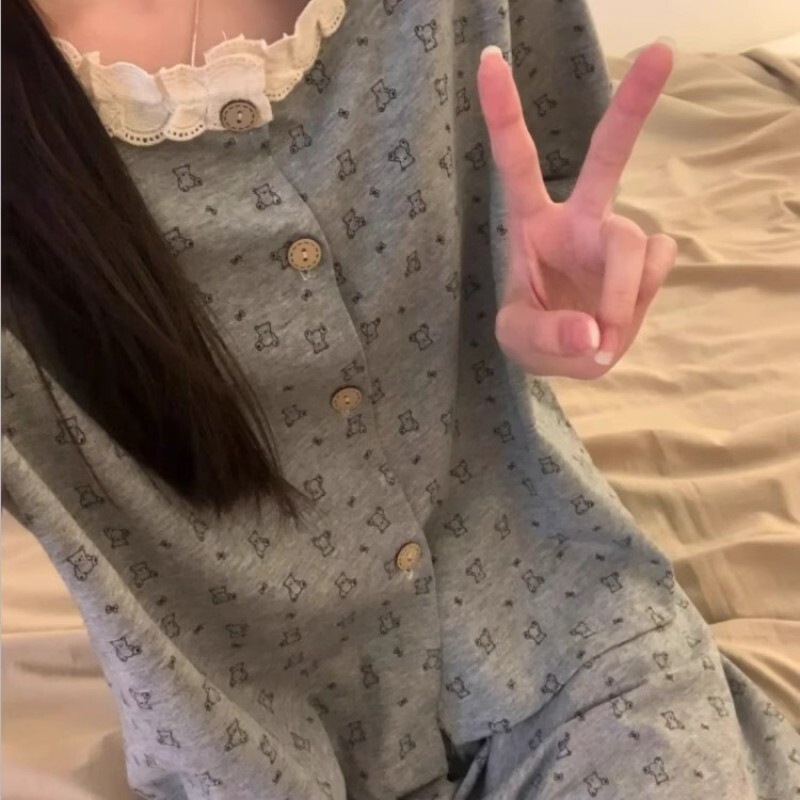 Cute Cartoon Bear Short-sleeved Pajamas Women's Thin 2025 Summer New Loose Comfortable Home Clothes suit