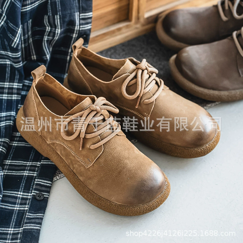 Мужская обувь повседневная обувь весна и осень новая ретро дышащая мужская повседневная кожаная обувь на шнуровке