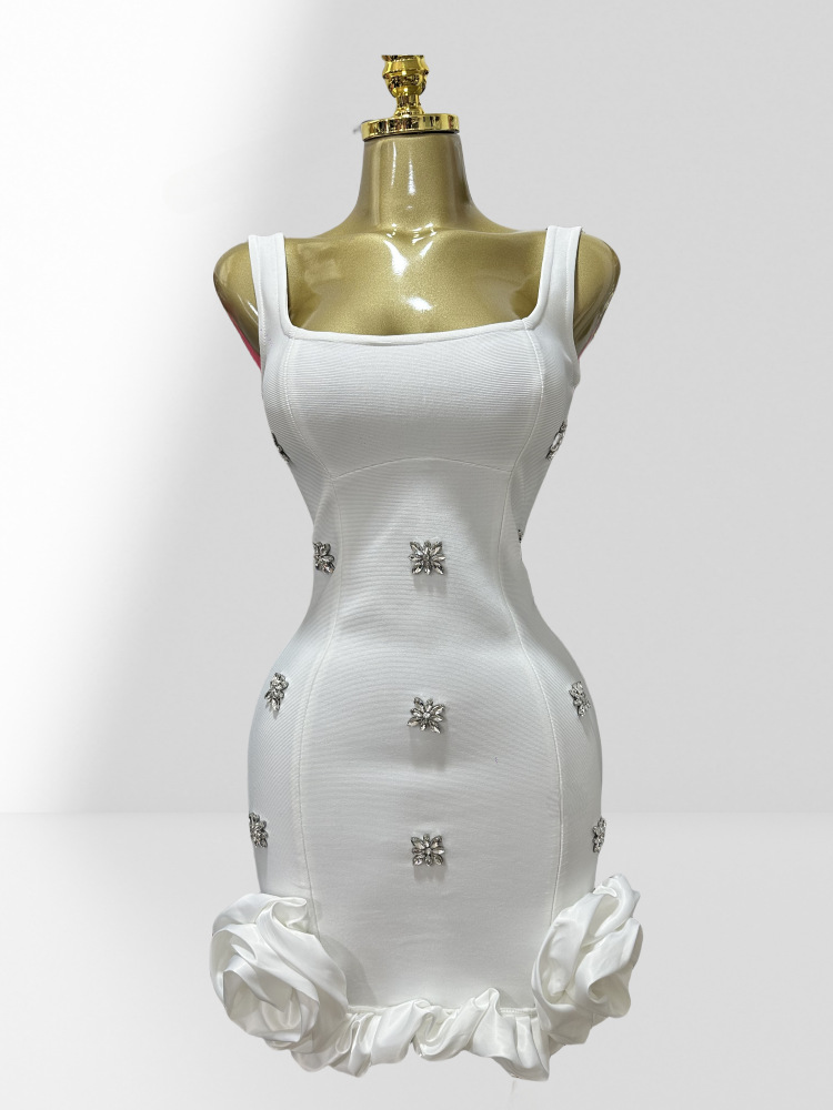 Women's Clothing Luxury Sleeveless Bandage Dress Rhinestone Embellished Tulip Shaped Skirt Bodycon Style Party Women's Clothing_ecoleips.com