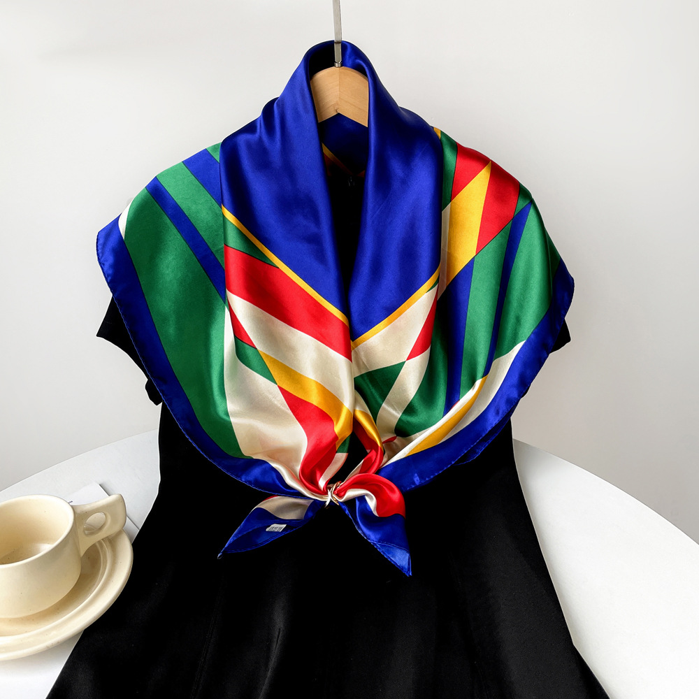 120g Weight Silk Scarf Classification Holiday, Daily Occasion Polyester Material Color Block Pattern Spring&Summer Season Women's Gender Elegant, Retro Style Women's Elegant Retro Color Block Polyester Silk Scarf 15