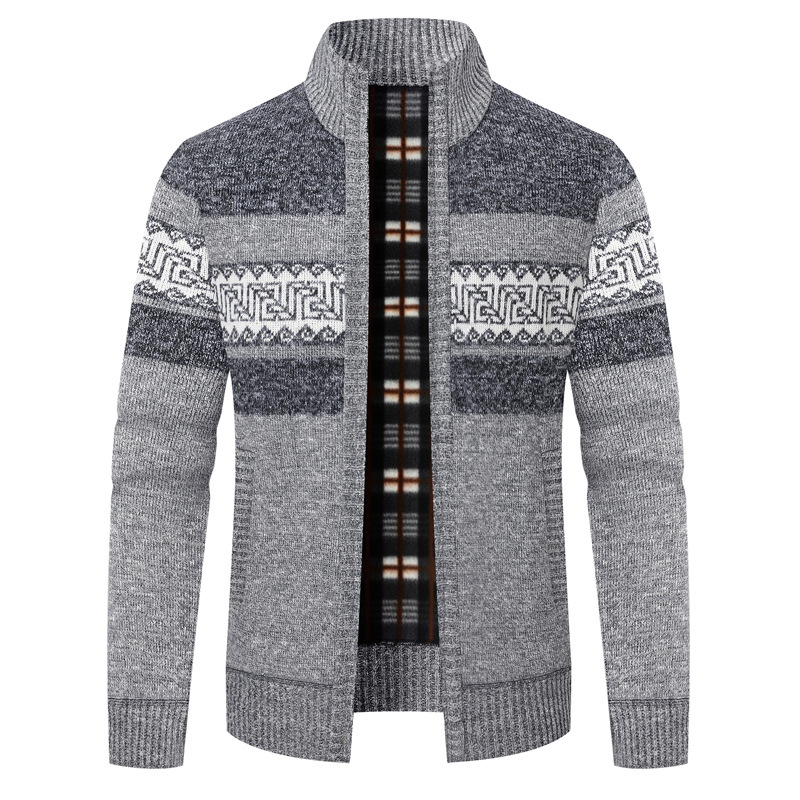 Comercio exterior ropa de hombre encapuchada de invierno más vello engrosado suéter de manga larga cuadrilátero juvenil coreano cardigán de hombre camisa de punto