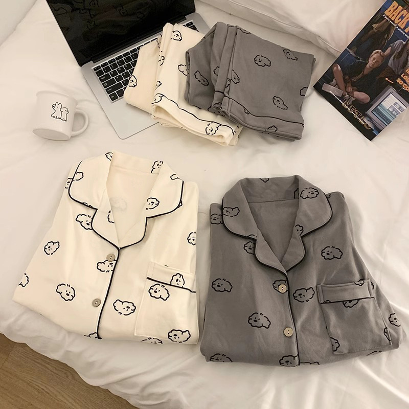 Ins Puppy Couple Pajamas Autumn and Winter Japanese Style 2026 New Cute Thin Home Wear Set for Boys and Girls