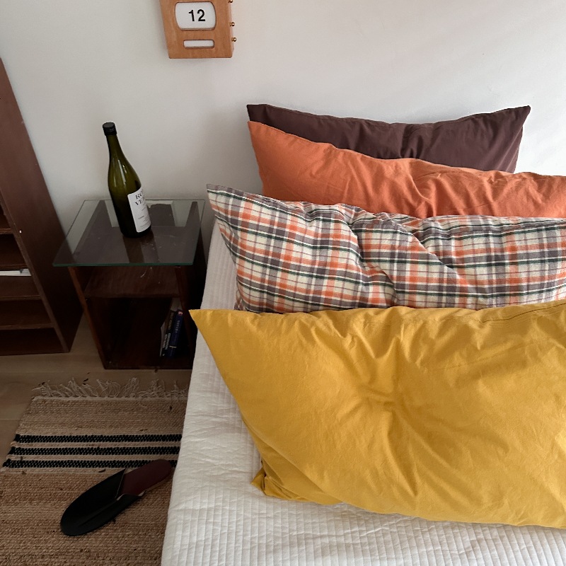 Ins風単品純綿枕カバー格子純色と封筒式枕カバー48*74単品枕芯内胆カバー