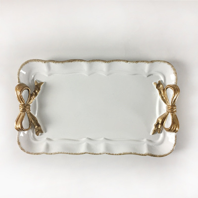 Retro bow rectangular resin tray fruit tray afternoon tea tray food decoration tray cake tray dessert tray
