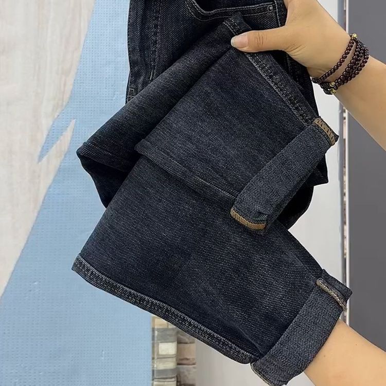 加厚绒高腰弹力哈伦牛仔裤女秋冬宽松显瘦梨形身材九分萝卜老爹裤|undefined