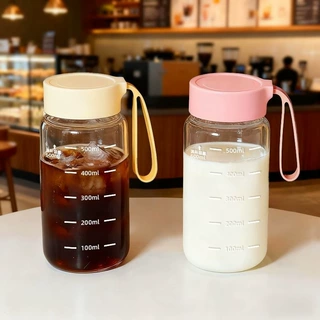 大号便携水杯高颜值玻璃杯带刻度牛奶杯早餐咖啡杯便携果汁饮料杯