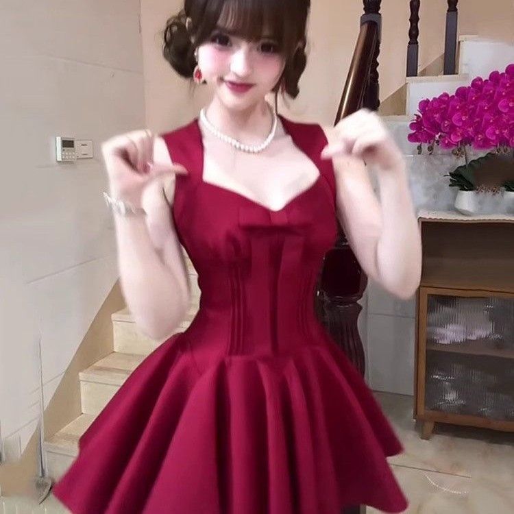 蝴蝶结新款连衣裙玫瑰人生夏季法式千金收腰显瘦生日公主短裙