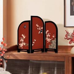 喜眉梢小屏风红色桌面摆件新中式客厅玄关高级感小众家居装饰