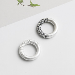 S999足銀3D硬銀祥雲紋銀圈平安扣隔珠DIY編繩手鍊項鍊國潮配件