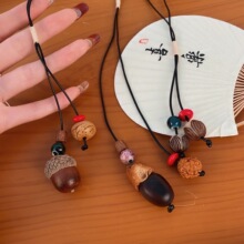 新中式橡果森系植物干果毛衣链长款波西米亚复古小众高级感配饰品